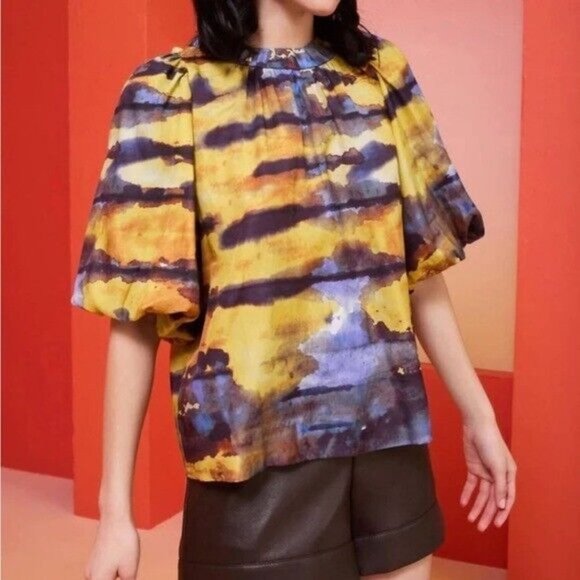 Marie Oliver Tops - Marie Oliver Wren Top Silk in Tuscan Sunset In Multi Women’s Size Small